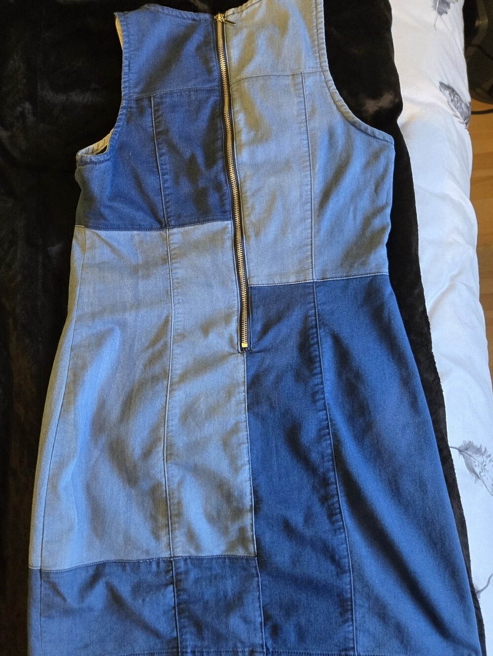 Women's Two-Tone Blue Denim Patch Dress with Back Zip